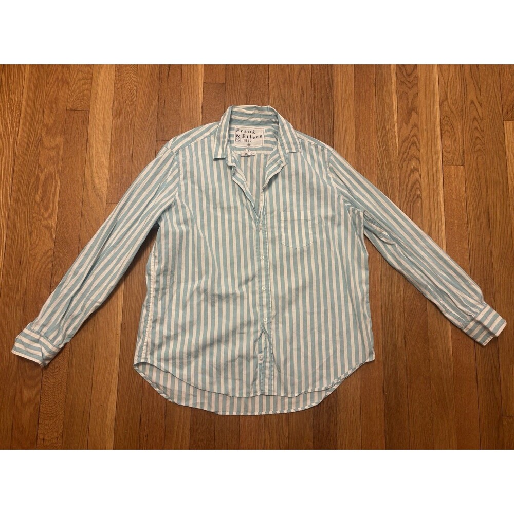 Frank & Eileen Eileen Relaxed Button Up Long Sleeve Shirt Wide Stripe Blue M